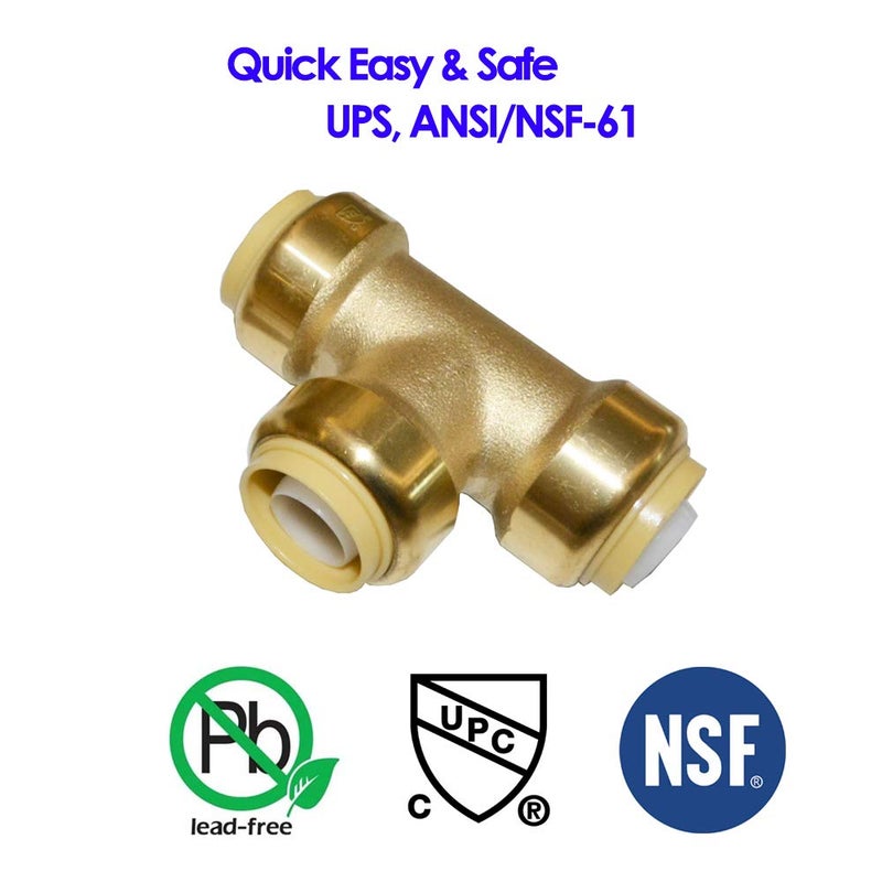 HQMPC 3/4" Pex Tee Push Fit Plumbing Fitting, Brass, 6pcs, Push-to-Connect, UPC Certified - Image 5